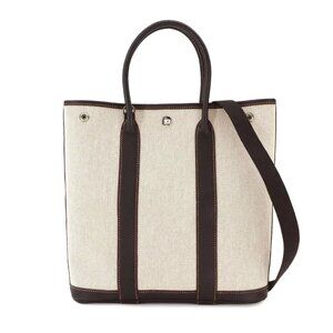 HERMES Garden File PM Tote Shoulder Bag Toile H Leather Marron 90265988